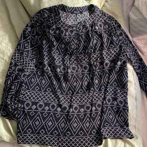 Madewell Black Ikat Printed Lace-up Front Tunic Blouse size small